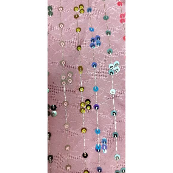 4201) BiBi Blush Pink Sequin Stripe Short Dolman Sleeve Oversize Blouses Small - Picture 7 of 10